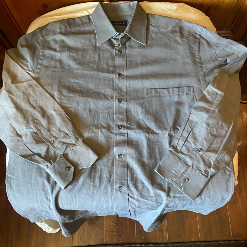 CANALI textured button down dress shirt. Gray. Minimal signs of wear.